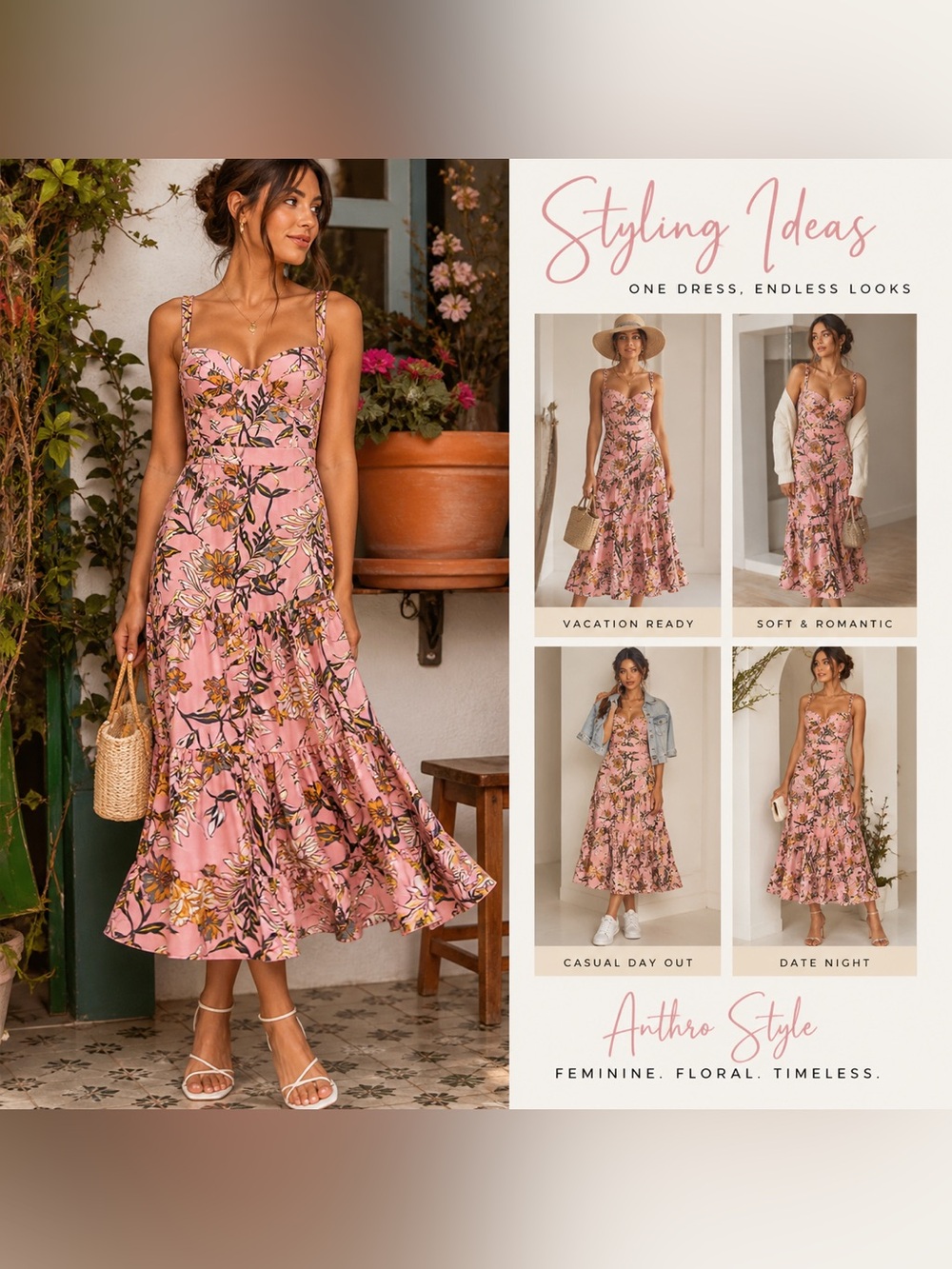Pink Floral Cottagecore Midi Dress Small Romantic Boho Garden Party - Picture 2 of 6